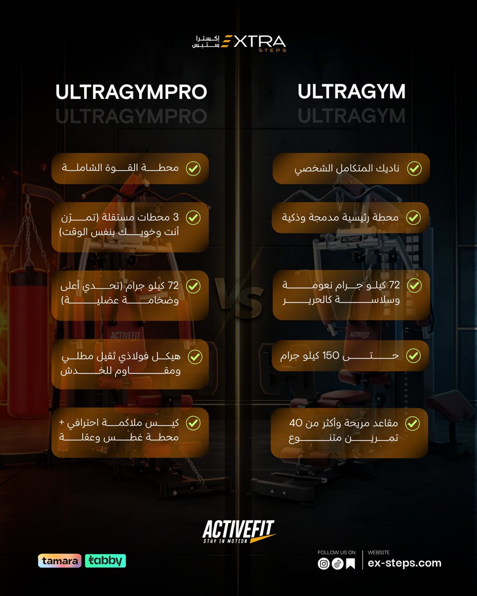 extrastepsksa's tweet photo. لأن اختيار جهاز الجيم المناسب يبدأ من احتياجك 💪🔥

مع Ultra Gym Pro تحصل على محطة قوة شاملة بإمكانيات متعددة، بينما Ultra Gym تمنحك تجربة متكاملة للتمرين في المنزل بمواصفات قوية ومريحة.

اختَر المستوى اللي يناسب أهدافك، وابدأ تبني جيمك المنزلي بالشكل اللي تستحقه 🏋️‍♂️

للطلب والاستفسار تواصل معنا الآن.