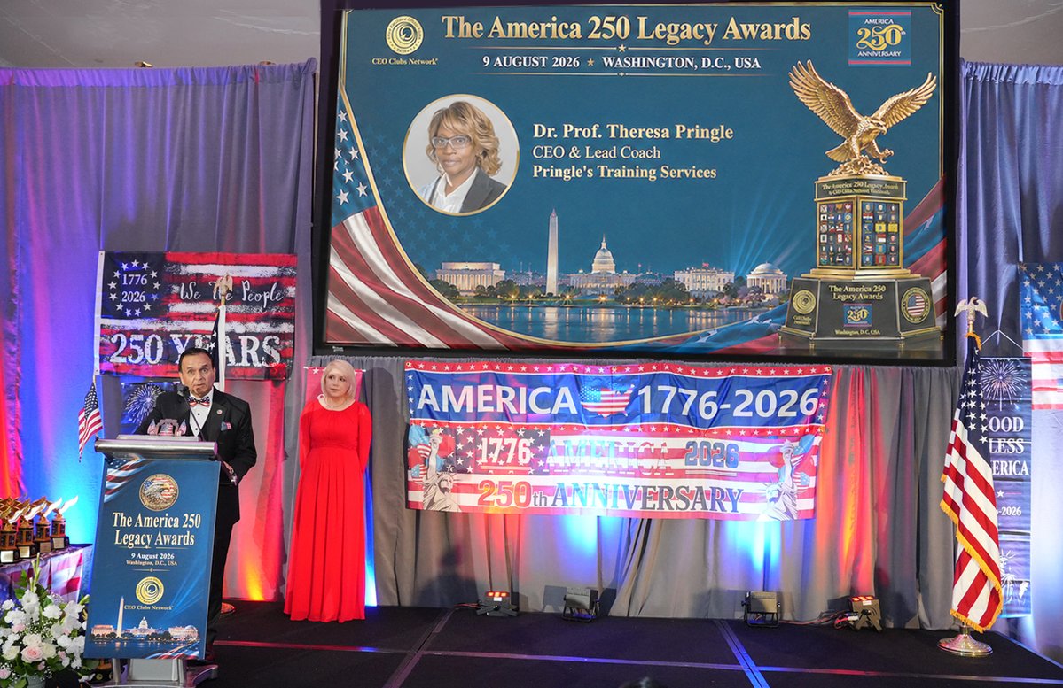CEOClubsNetwork's tweet photo. We are proud to recognize Dr. Theresa Pringle Cole, CEO of Pringle's Training Services, as a distinguished recipient of the America 250 Legacy Award, honoring her extraordinary commitment to community empowerment, social advocacy, and creating meaningful change. https://t.co/XnrVPU2ahA