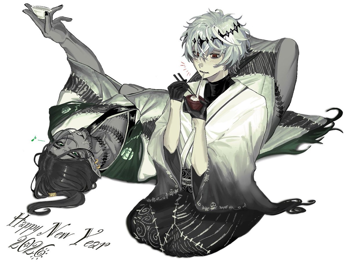 _64Qcm's tweet photo. This is an illustration I drew for the New Year. I remember having so much fun drawing it. 🤍🖤 https://t.co/UClNsOupgW