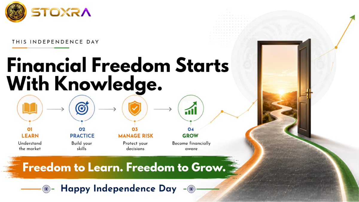 Stoxra's tweet photo. This Independence Day, celebrate the freedom to learn, grow &amp; make informed financial choices. 

Freedom to Learn. Freedom to Grow.

Happy Independence Day from STOXRA 🇮🇳

#STOXRA #IndependenceDay #FinancialFreedom #FinancialEducation #Trading #Investing https://t.co/2s7rPxnVPq
