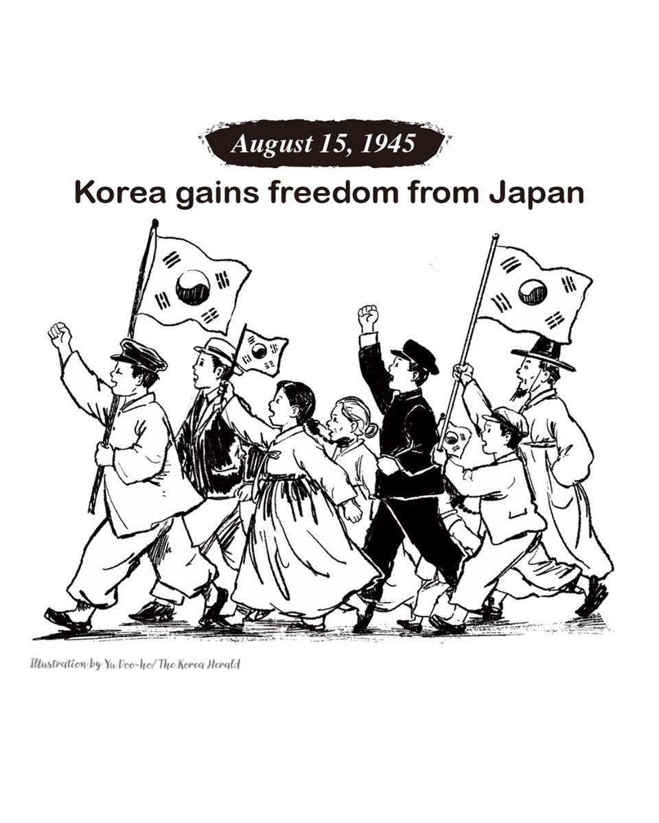 TheKoreaHerald's tweet photo. Korea regained its independence as Japan surrendered to the Allied forces in World War II, ending 35 years of harsh colonial occupation that began in 1910. ⁠
⁠
Illustration by Yu Doo-ho/The Korea Herald

https://t.co/Fxz0RidkLY https://t.co/50QkhRnGB6