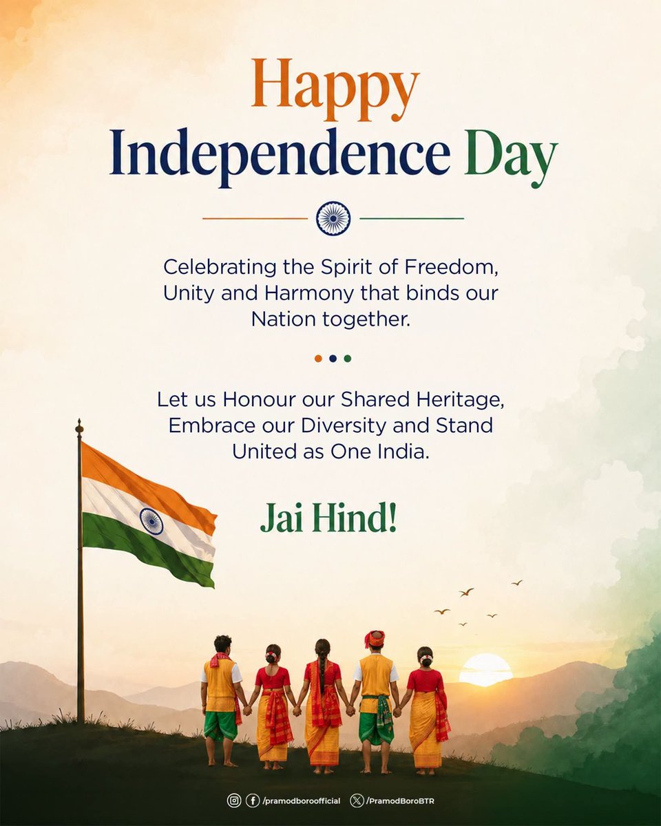 KaunduGrace's tweet photo. Independence of India 🇮🇳 | 2026
15 August 2026 marks India’s 80th Independence Day. 🇮🇳 This special day reminds us of the courage, sacrifices, and determination of the freedom fighters who helped India achieve independence in 1947 Jai Hind! 🇮🇳❤️
#IndependenceDay2026 #India #trend https://t.co/ANncbxhNwx
