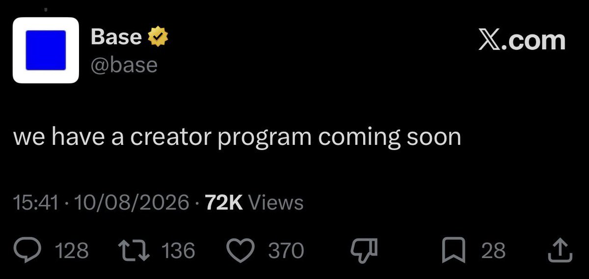 SadlifeTv_'s tweet photo. I TOLD YOU BASE WILL ANNOUNCE SOME FUNDING FOR USERS OR BUILDERS 

And it dropped in 3 days 

Now we have creator program soon. But still no info about $BASE token or tge

What if i tell you Base haven’t even started the process and they will filter too many users? 

Stay tuned https://t.co/WoXHHNHRGQ