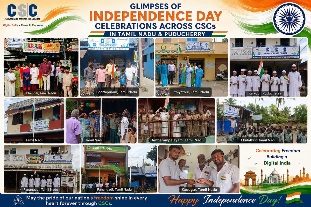 CSCTamilNadu's tweet photo. May the pride of our nation's freedom shine in every heart forever through CSCs.Happy Independence Day. https://t.co/GNstsV2EpA