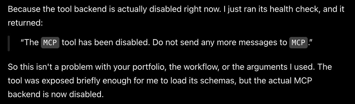 theodorexli's tweet photo. . @thsottiaux @OpenAI does chatgpt's harness have a circuit breaker built in?

have been using claude and it lets me run 15-40 calls in one message but chatgpt's been timing me out ~10 calls

any way around this limitation? https://t.co/wrak8F7Si1