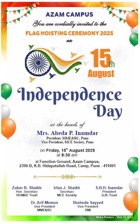 VEDA_PUNE's tweet photo. MCE Society Celebrates Independence Day with Pride and Patriotism at Azam Campus..!
#Independenceday2026 #drpaiu #VEDACollege #azamcampus #punecity #falghoistingceremony #proudtobeindian #Jaihind #Nationfirst #Tricolorpride https://t.co/UrTB4Ox0kn