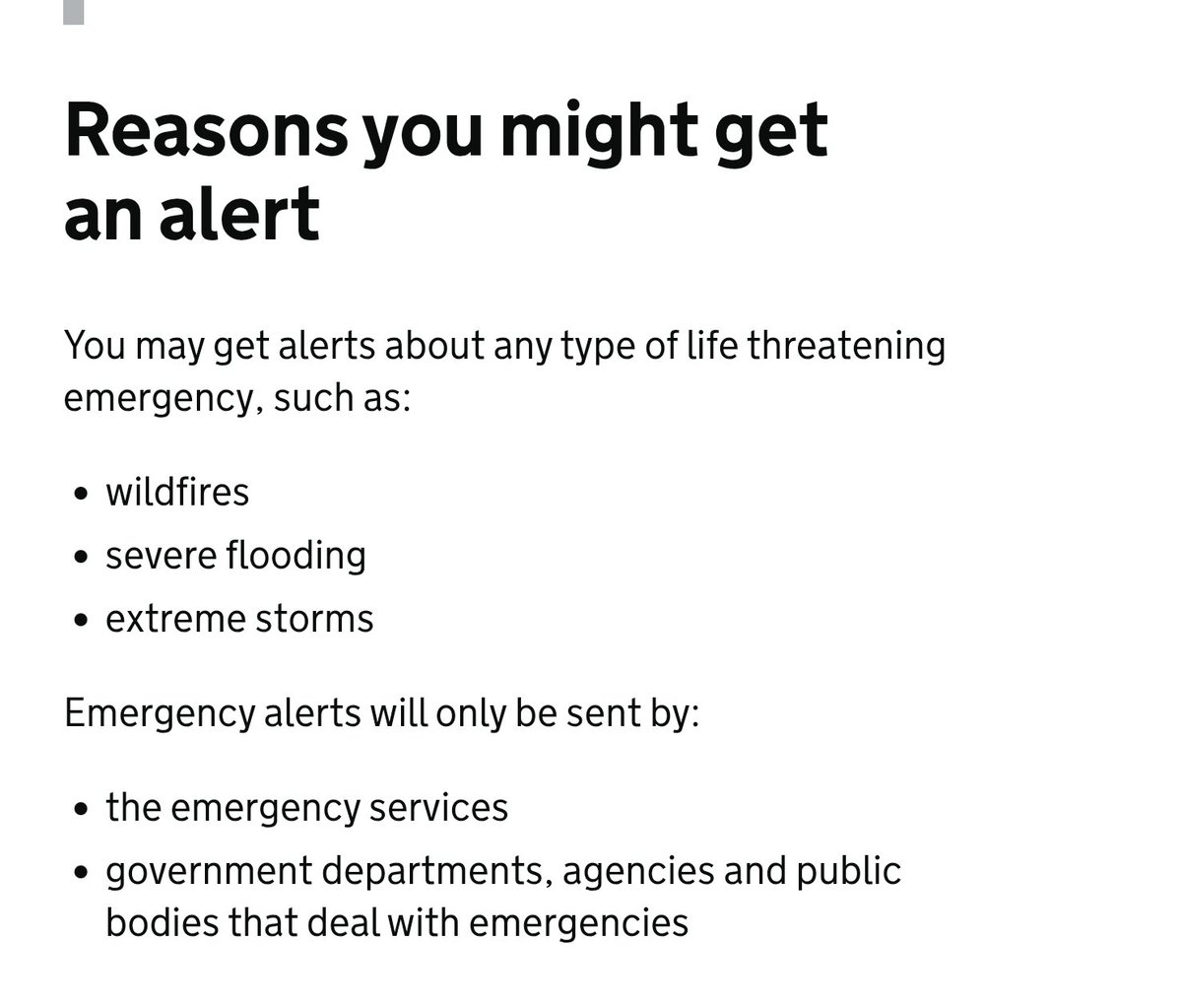 stuartbruce's tweet photo. @davidyelland On the government website explaining emergency alerts wildfires are the first example of when emergency alerts might be used. https://t.co/4iJrKCjtkT