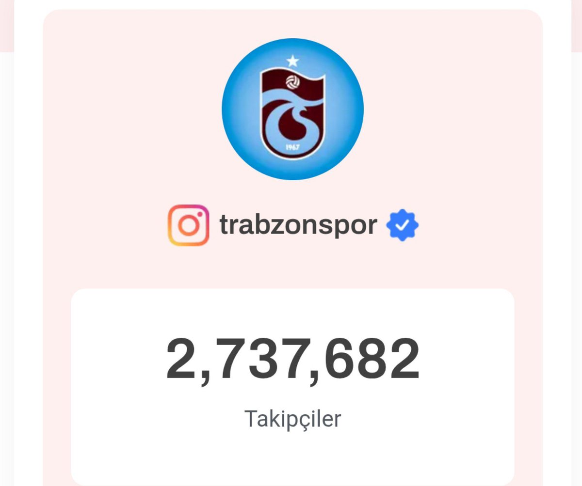 Zou1967's tweet photo. İnstagram da Trabzonspor'un takipçisi sayısı anlık böyle .
Nunez geldiği taktirde onun tanıtım videosu ile 3M takipçi geçeceğini sezon sonunda da 5M takipçi olacağını düşünüyorum. Daha çok gündem olmalıyız. Mısır halkını İngilterede ki taraftarları daha çok instagrama çekmeliyiz. 
YÜKLENİN RTLEYİN HAYDE 🔥
#Trabzonspor #Salah #Nunez #Lig #Sezon #Şampiyon