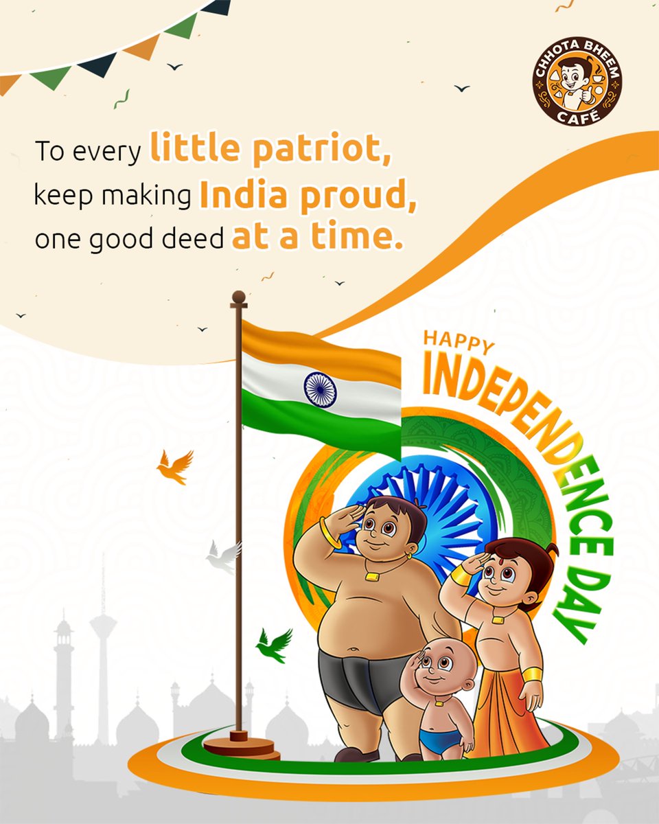 Chhotabheemcafe's tweet photo. Little patriots. Big dreams. Proud hearts. 🇮🇳
Here’s to raising a generation that makes India proud, one good deed at a time.
#IndependenceDay #ChhotaBheemCafe #LittlePatriots #JaiHind https://t.co/vqczSp7GQl