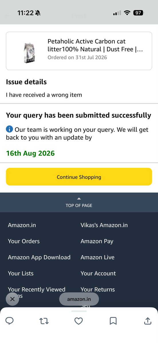 VikasHudz's tweet photo. @AmazonHelp Getting this reply https://t.co/4gH9oOMmdv