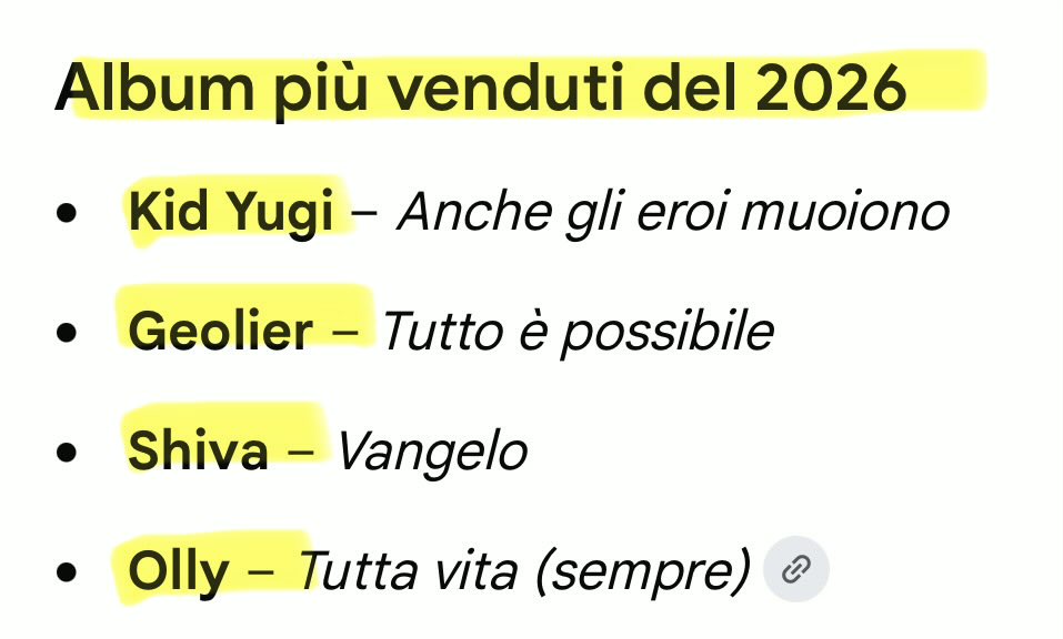 k_arsenale's tweet photo. Nel 1976 in Italia avevamo tra i dischi più venduti: #PinkFloyd #Santana #Battisti e #BobDylan 
Nel 2026 ci ritroviamo con: #KidYugi #Geolier #Shiva e #Olly 

Che poi a pensarci bene, una guerra termonucleare globale sarebbe il male minore. https://t.co/OgoIV4zkxj