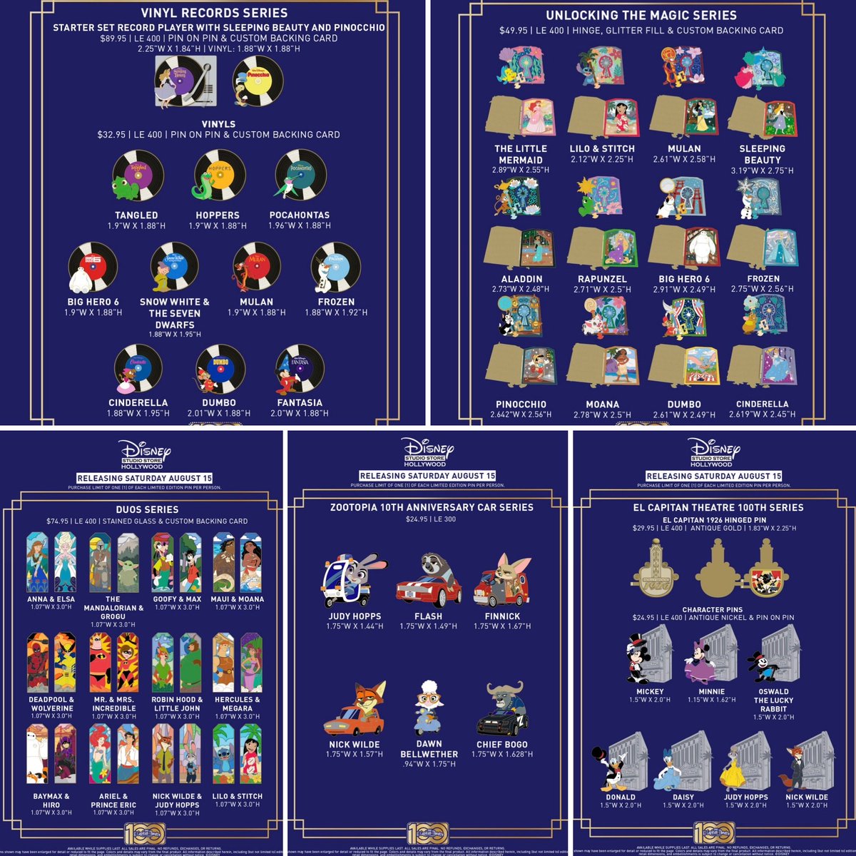 DisneyPinsBlog's tweet photo. Disney Studio Store Hollywood pin releases for Saturday, August 15th at D23: https://t.co/8HQQ5tb3A3 https://t.co/sa2BLVMvpP