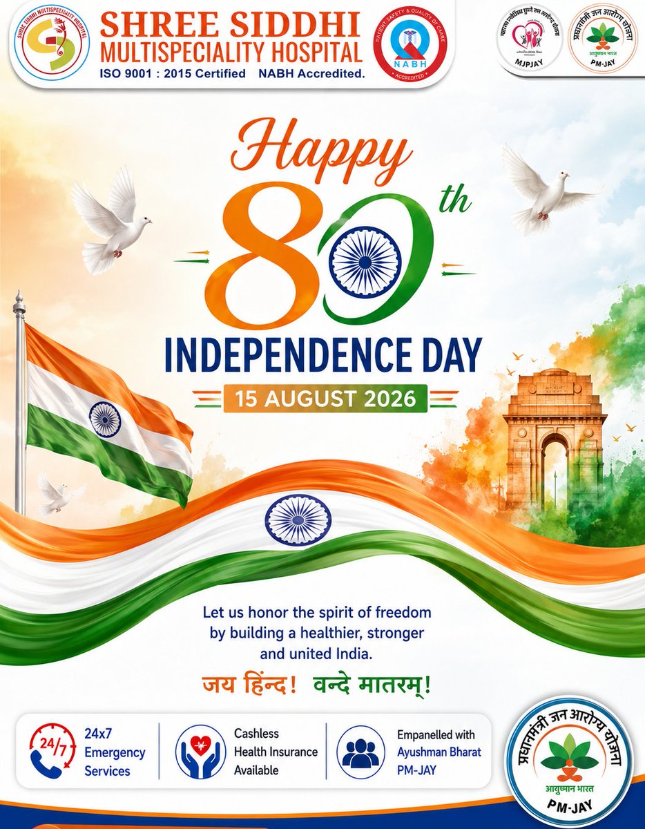 HospitalSh46940's tweet photo. Happy 80th Independence Day, India! 🇮🇳 Let's celebrate the courage, sacrifice, and unity that make our nation strong. Jai Hind!

#HappyIndependenceDay #IndependenceDay2026 #80thIndependenceDay #JaiHind #ProudIndian https://t.co/MqVBPk4lhB