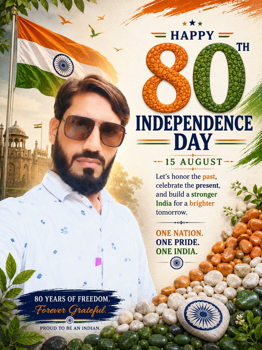 AbuTalhabnSayed's tweet photo. 🇮🇳 Happy 80th Independence Day, India! 🇮🇳
आजादी सिर्फ़ एक जश्न नहीं, बल्कि उन वीरों की कुर्बानी की याद है जिन्होंने हमें खुली हवा में सांस लेने का हक़ दिया। ❤️
वतन से मोहब्बत दिल में हमेशा ज़िंदा रहे 
#HappyIndependenceDay  #80thIndependenceDay #JaiHind #India #15August https://t.co/HMQTMXgWzY