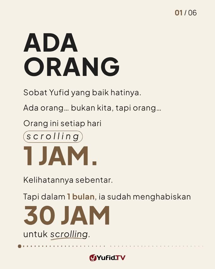 yufid's tweet photo. Ada orang yang waktunya habis untuk hal yang sia-sia. Scrolling di dunia maya untuk melihat berita atau video yang tidak ada manfaatnya, baik untuk dunianya maupun akhiratnya.

Kamu yang sedang membaca tulisan ini, semoga bukan bagian dari orang yang seperti itu. https://t.co/bi1qbvHf7F