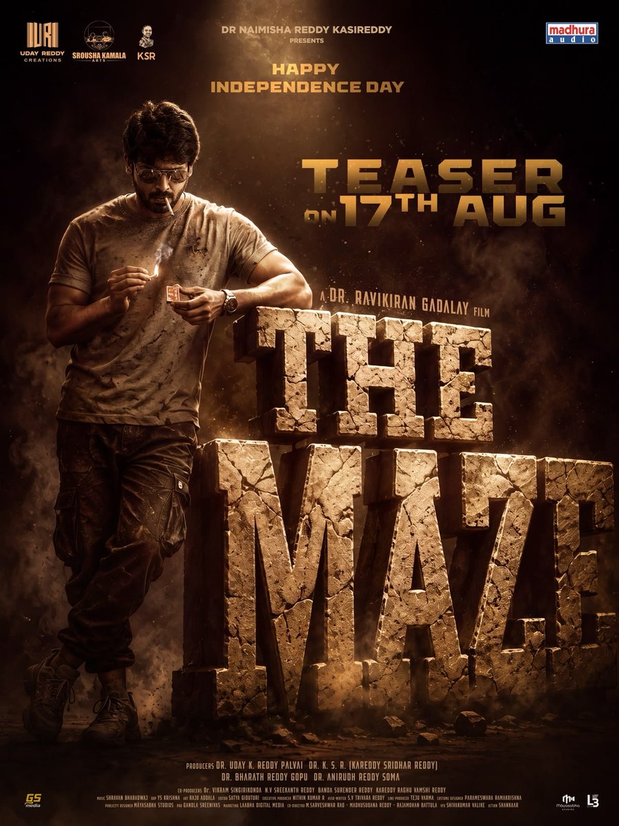 TrackTwood's tweet photo. #TheMaze Teaser on 17th August 

⭐#Sriram @PriyankaOffl  @Hrithika_S  #KamalKamaraju

@SroushaKamala  #URCreations @DrBharathReddyg  

Director: @ravikirangadaly 
Music On: @MadhuraAudio  
DOP: @Dpyskrishna https://t.co/R7HwNpIb6M