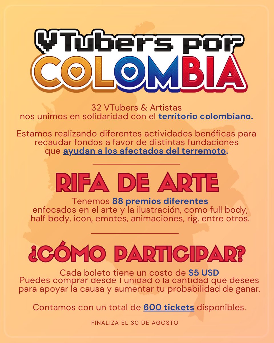 mikupinku's tweet photo. ¡Tu apoyo puede cambiar vidas! 🇨🇴 ✨

Varios VTubers y artistas nos unimos en una gran rifa solidaria donde el 100% de los fondos irán destinados a los afectados del terremoto en Colombia.

👇 Encuentra cómo participar en el primer comentario. https://t.co/CDa2yjJ7bi
