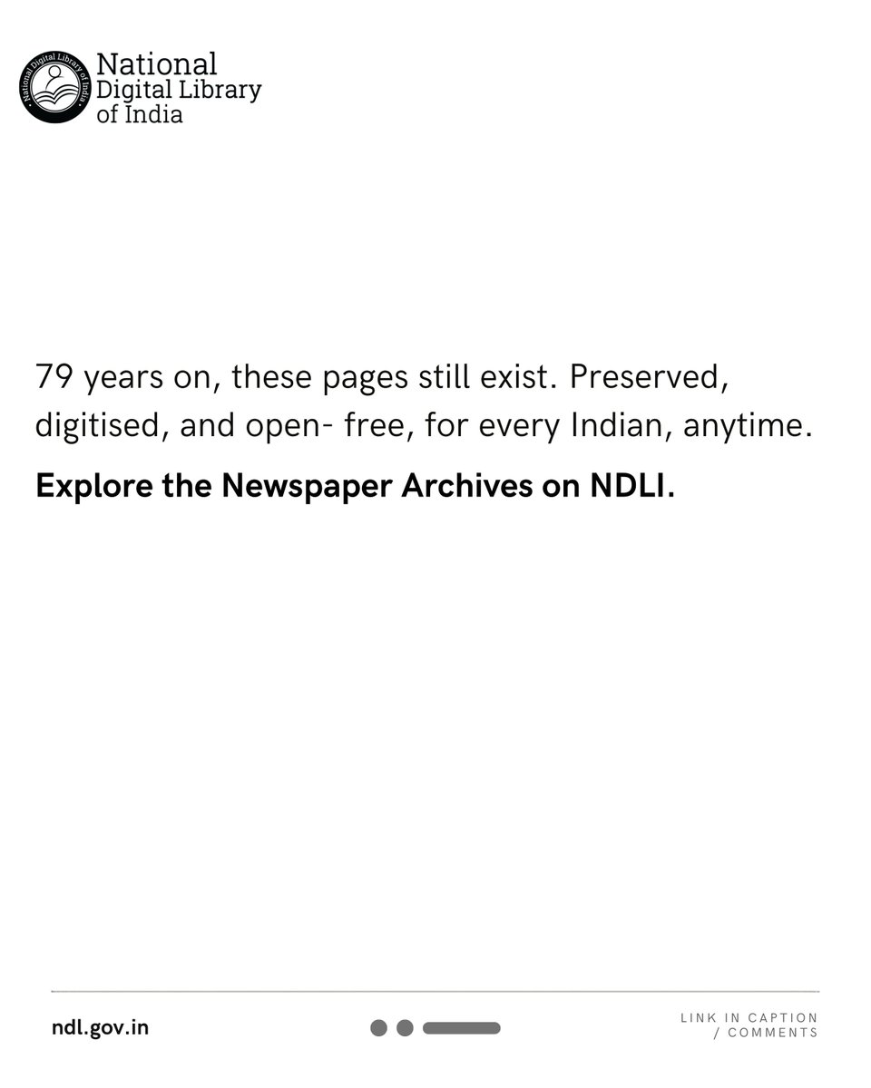 NDLIndia's tweet photo. 15th August, 1947.
Read it as it was read then.
NDLI's archives hold the actual pages of Jugantar &amp; Amrita Bazaar Patrika from the morning India woke up free — ink, layout, and all the uncertainty and joy that came with it https://t.co/S8M7OwCq69 - NDLI Newspaper Archive https://t.co/OyfkNCfJSp