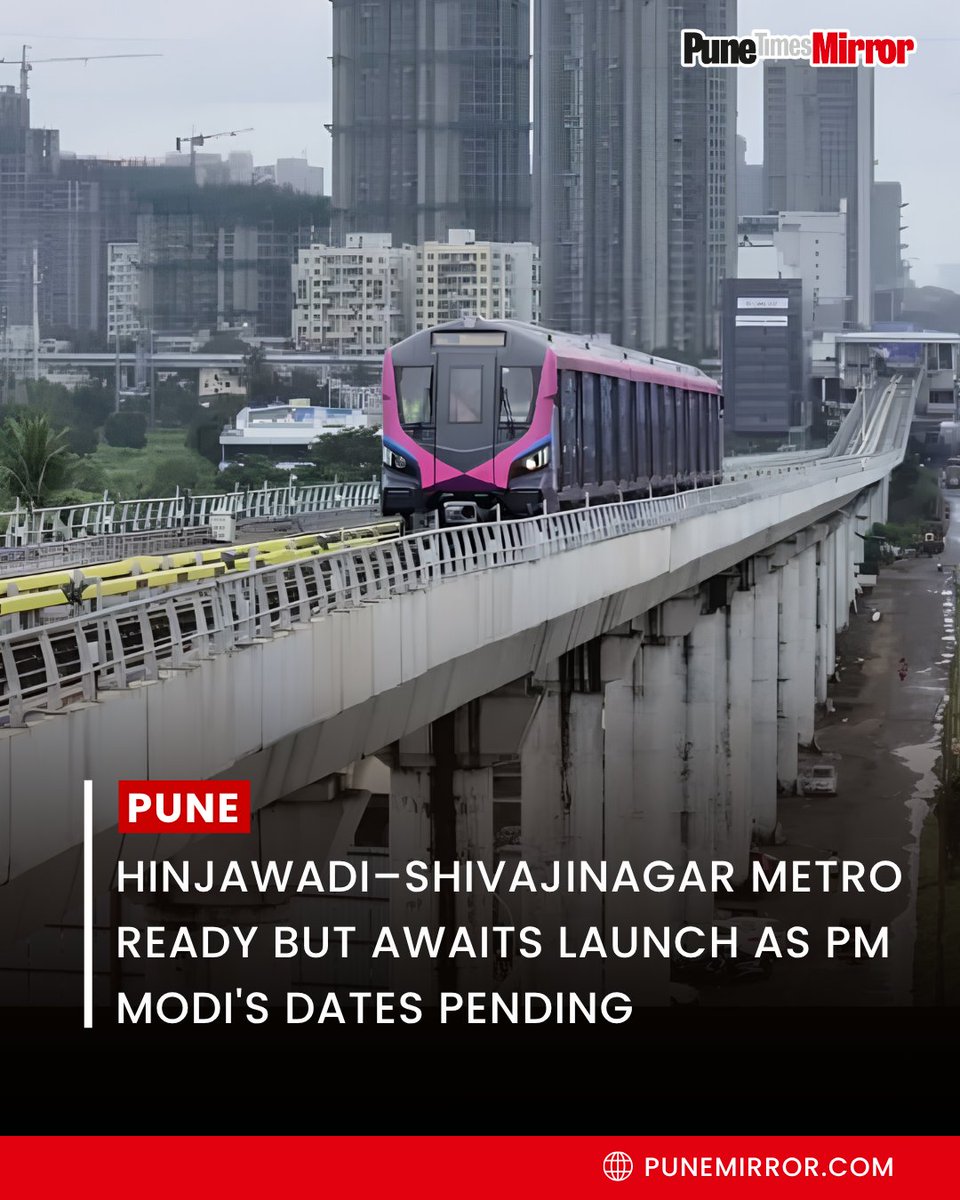 ThePuneMirror's tweet photo. Despite receiving statutory safety clearance from the Commissioner of Metro Railway Safety (CMRS) on July 23, the much-anticipated launch of the Hinjawadi–Shivajinagar Metro (Line 3) remains on hold. While the initial 12-station stretch from Maan to Balewadi is fully ready for passenger operations, the inauguration has been deferred because the state government is awaiting confirmed dates from Prime Minister Narendra Modi to inaugurate the line, prolonging the wait for lakhs of daily IT commuters stuck in traffic.

#PuneMetro #HinjawadiMetro #PuneTraffic #NarendraModi #Hinjewadi