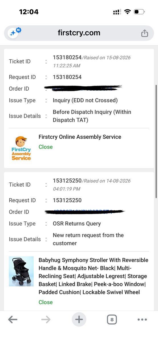 bhaswatisahu123's tweet photo. @firstcryindia FirstCry member, but treated like this? Stroller ordered via “Qwik” on Aug 12, still undelivered. No agent ever contacted us, yet it says “attempt failed.” Just repeated “escalated” replies. Is this your Qwik service? #CustomersBeware https://t.co/IIWaHPYk85