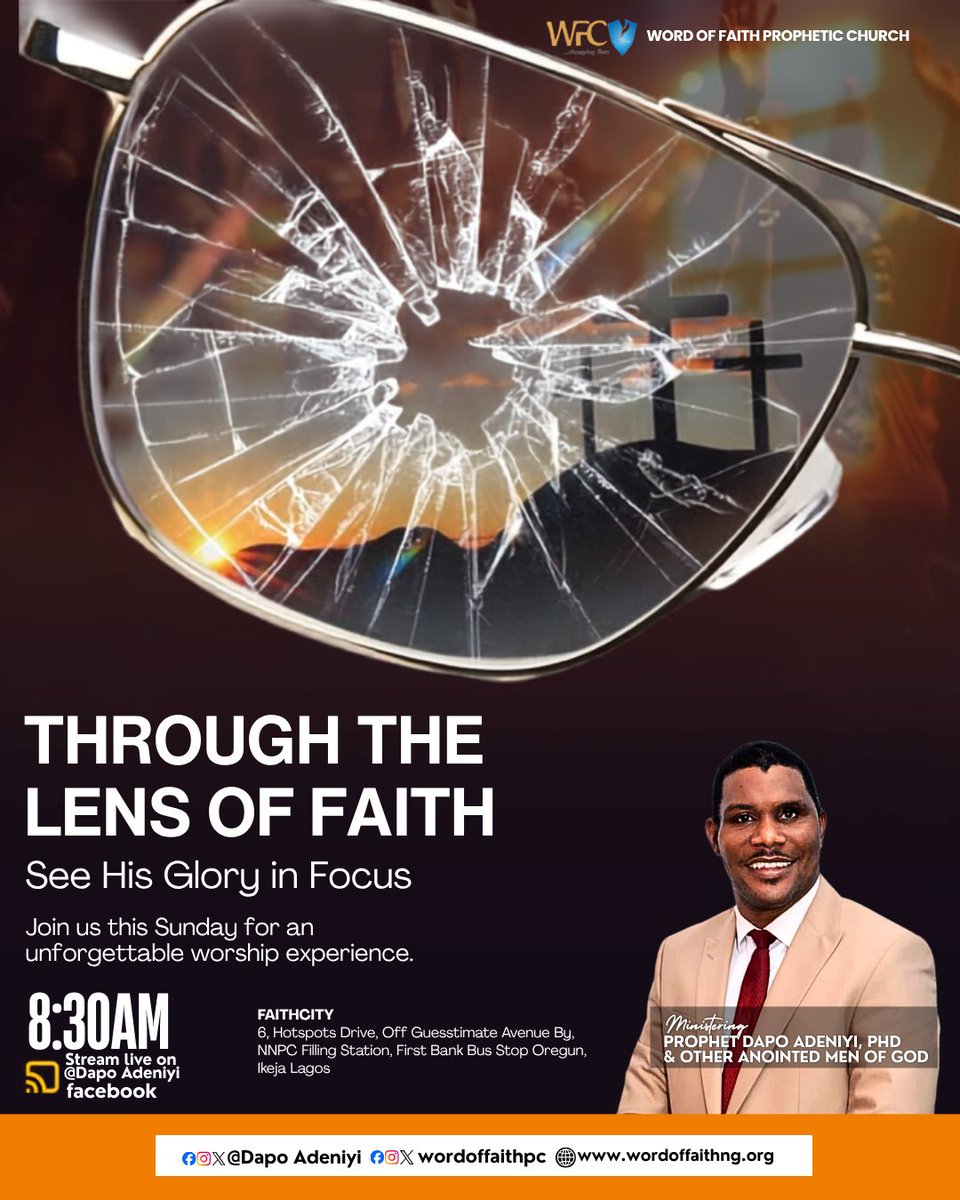 prophetDapo's tweet photo. What you see matters but how you see it matters even more.

This Sunday, come and see His glory through the lens of faith.

Join us for a powerful time of worship, the Word and fellowship.

8:30AM https://t.co/2c7M2ZrD4u