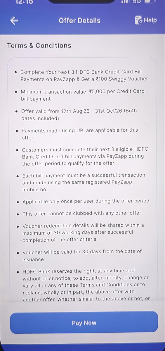 CCardClarity's tweet photo. 🚀 AUGUST OFFER #6: Free Swiggy Food via PayZapp! 🍔

Who says paying credit card bills has to be painful? Clear your dues and grab a free meal! 🤤

The Ultimate Math: You need to complete your next 3 HDFC Bank Credit Card bill payments. Since the minimum transaction value is ₹5,000 per payment, effectively, on a ₹15,000 total CC bill payment, you get a flat ₹100 Swiggy voucher! 🍕��

How to claim:
🔹 Where: PayZapp App.
🔹 Mode: Payments must be made using UPI.
🔹 Eligibility: Strictly for HDFC Bank Credit Card bill payments.

Time to extract that free food! 🏃‍���️💨
#CardClarity #CCGeeks #PayZapp #CreditCards