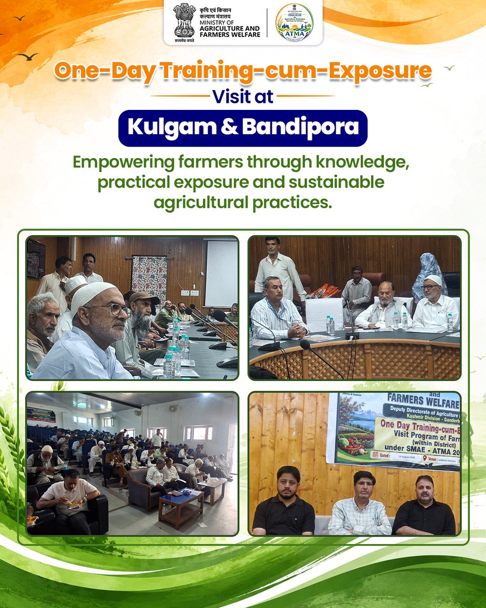 atmaagri's tweet photo. A One Day Training-cum Exposure Visit Programme was successfully organised by FTEC Ganderbal at Kulgam and Bandipora, bringing together members of the farming community for knowledge sharing, capacity building, and hands-on exposure to improved agricultural practices.

#ATMA https://t.co/o1nHoNp6Pf
