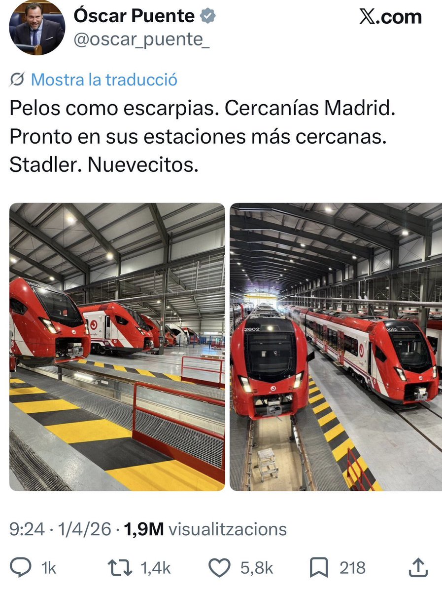 ProfTorra's tweet photo. “Catalanet” no independentista que vas cridar els gols de la Roja i cada dia pateixes el desgavell de Rodalies, saps on van a parar els teus impostos?
A Madrid, per comprar trens nous per Cercanías de Madrid👇 https://t.co/5OTuZ1aXap