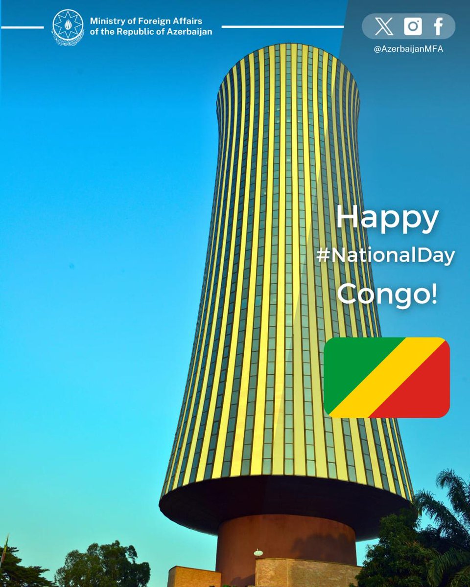 AzerbaijanMFA's tweet photo. Warm congratulations to the people and the government of the Republic of Congo on the occasion of National Day.

Happy National Day, Congo! 🇦🇿🇨🇬

@DiploBrazza https://t.co/6rytdCDrXY