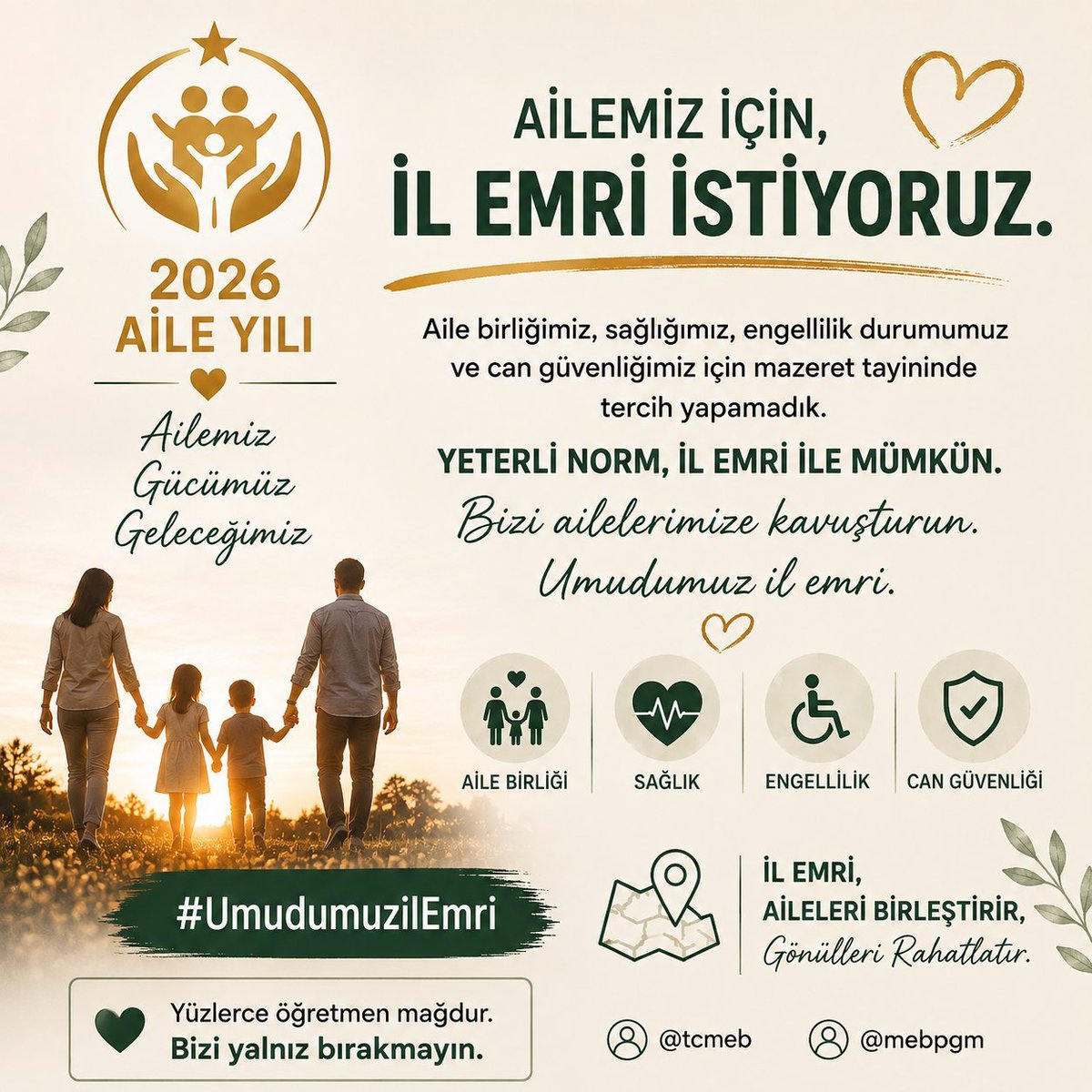 MevzuOgretmen20's tweet photo. ❤️💥❤️💥❤️💚❤️💥🌺

Öğretmenler Aileleri için İL EMRİ istiyor. 

2026 Ağustos mazeret tayini İL EMRİ uygulaması ile taçlandırılmalıdır. 

Aile birliği ANAYASAL HAKTIR (m.41)

Aileler kavuşsun 🌺

@Yusuf__Tekin
@tcmeb
@talatyavuz29
@_aliyalcin_

#MaarifAilesiMüjdeBekliyor https://t.co/r6YKIqv7Ux