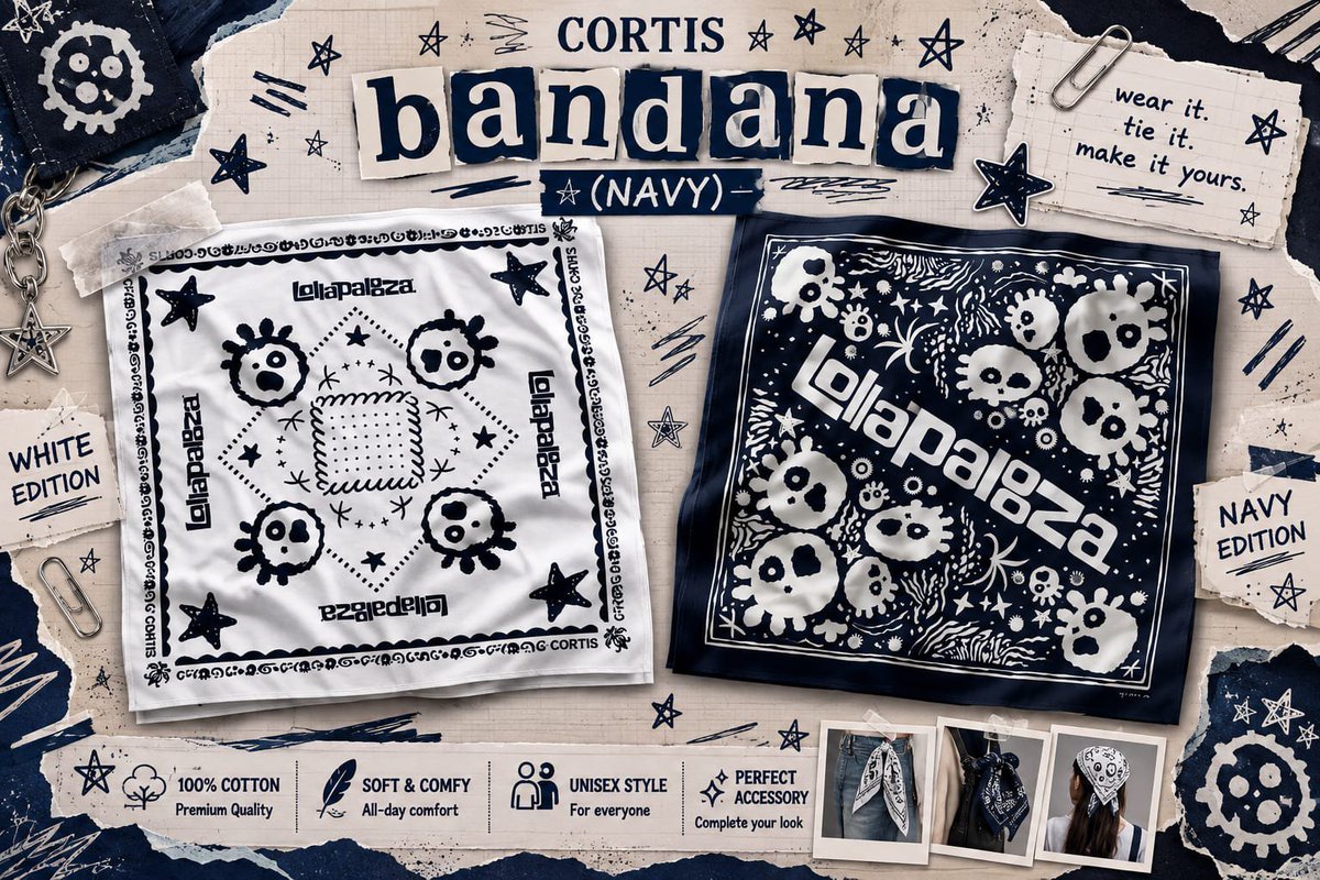 fraafida's tweet photo. *PRE-ORDER BANDANA CORTIS LOLLAPALOOZA*

🇮🇩 PO INA
📆 Close 28 Agustus 2026
💳 Payment after close
🌹Fanmade size 55 x 55 cm
🌹Bahan Bandana: micro poly.
     Jadi licin dan tidak membuat gerah
🏷️ White Edition 45.000 DP 35.000
🏷️ Navy Edition 45.000 DP 35.000 https://t.co/VH1FBxzCS7