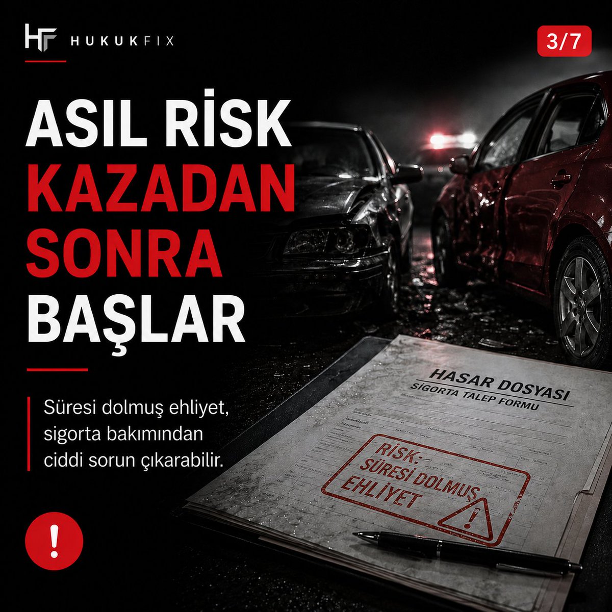 hukukfix's tweet photo. Tanıtım | HukukFix Yazılım ve Teknoloji A.Ş. — Emsal kararlar @HukukFix üzerinden araştırılmıştır.
Ahmet amca kırmızı ışıkta duramad�� ve önündeki Porsche’a arkadan çarptı. Hasar ciddi… Ancak dosyada daha büyük bir sorun ortaya çıktı: Ehliyetinin geçerlilik süresi dolmuştu.

Bu durum, sigorta hukuku bakımından yalnızca “ehliyeti yenilemeyi unutmak” olarak görülmeyebiliyor. Geçerliliği sona ermiş sürücü belgesi, gerekli ehliyete sahip olmama kapsamında değerlendirilebiliyor.

Nitekim İstanbul Anadolu 2. Asliye Ticaret Mahkemesi, süresi kaza tarihinden önce dolan ehliyeti rücu sebebi kabul etti.
E. 2025/47 �� K. 2026/430
Gaziantep BAM 17. Hukuk Dairesi de “bu yalnızca idari para cezası gerektirir” yaklaşımını kabul etmedi; geçerliliğini yitirmiş sürücü belgesinin ZMSS kapsamında rücu sebebi olabileceğini vurguladı.
E. 2024/214 – K. 2025/1178

Peki Porsche’un hasarı ne olacak?
Trafik sigortası zarar gören üçüncü kişiyi korur ve hasarı poliçe kapsamında öder. Ancak koşulları oluştuğunda sigorta şirketi yaptığı ödemeyi kendi sigortalısından/işletenden geri isteyebilir.

Üstelik araç size ait olup direksiyonda başka biri varsa da konu kapanmıyor. Ankara Batı 2. Asliye Ticaret Mahkemesi, işletenin aracı teslim ettiği kişinin ehliyet geçerliliğini denetleme yükümlülüğünü de değerlendirmiştir.
E. 2025/932 – K. 2026/271

Bir lüks araca verilen yüz binlerce liralık hasarı düşünün. Bir ehliyet tarihi, çok ciddi bir rücu dosyasına dönüşebilir.

Özellikle ehliyetini kimlik kartıyla birleştirenler dikkat:
Kimliğinizin geçerli olması, ehliyetinizin de geçerli olduğu anlamına gelmez.
e-Devlet → Sürücü Belgesi Bilgileri Sorgulama → Geçerlilik Bitiş Tarihi

Bugün kontrol etmek 30 saniye. Sonradan doğabilecek maliyet ise çok daha ağır olabilir.

Kararlar HukukFix Avukat Asistanı üzerinden temin edilmiştir.