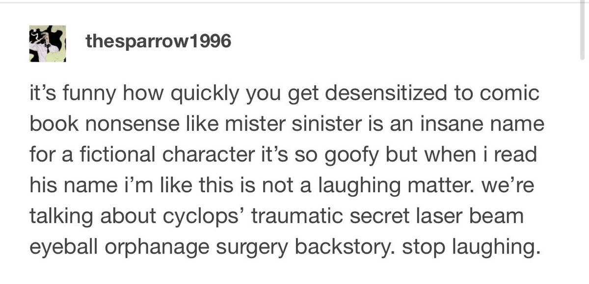 tyrantbaru's tweet photo. the concept of wide audiences having to deal with a villain named mister sinister. time for my favorite post https://t.co/GAeHBerAnf