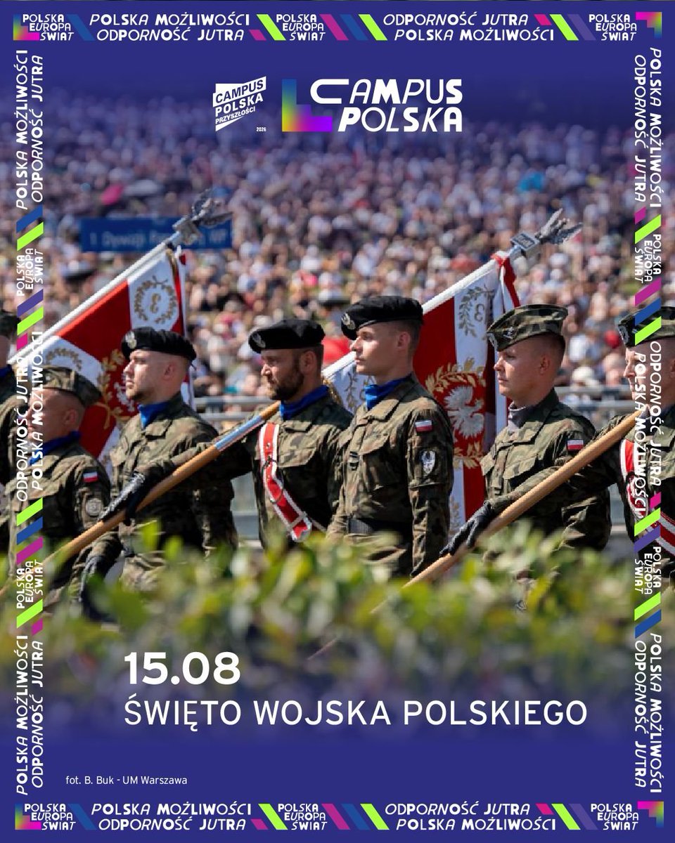 Campus_Polska's tweet photo. W Święto Wojska Polskiego dziękujemy żołnierkom i żołnierzom za ich codzienną służbę, odwagę oraz gotowość do obrony naszego wspólnego bezpieczeństwa 🫡🛡️

Silna, nowoczesna armia i odporne społeczeństwo to fundament spokojnej przyszłości Polski oraz całej Europy 🇵🇱🇪🇺 https://t.co/nFJr0fgYij