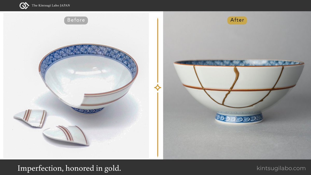 kintsugilabo's tweet photo. Collected in California, USA🇺🇸 This Kyoto ware rice bowl was restored in Japan with natural urushi, its branching seam finished in 24K gold. Discover one-of-a-kind authentic kintsugi works: https://t.co/WPtHuD5xh3 #Kintsugi #Urushi #KyotoWare https://t.co/bXO3LF8CSM