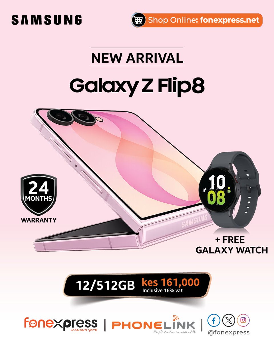 YayacentreKE's tweet photo. 📱✨ NEW ARRIVAL AT YAYA CENTRE!
Meet the all-new Samsung Galaxy Z Fold 8 and Flip 8 @fonexpress which are stylish, compact and made to turn heads! 🔥
Visit Fonexpress Phonelink Safaricom Shop on the Ground Floor at Yaya Centre and get yours while the offer lasts! 📍📍📲 https://t.co/t6I0Js58Ex