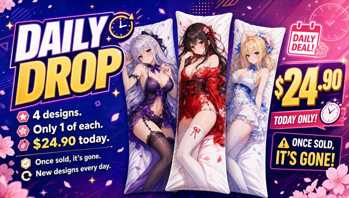 AnimePillow2018's tweet photo. 🔥 DAILY DROP IS LIVE

4 designs. Only 1 each.
Today only: $24.90

Once sold, they’re gone.
New designs tomorrow.

Check it out: https://t.co/gl98vgmHK8 https://t.co/AjuT2RW1tl