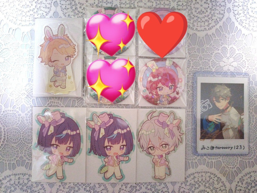 torooory123's tweet photo. 【交換】あんスタ アニカフェ イースター

譲)嵐、ユメ、司、エス、カンナ

求)
アクスタ:司
缶バッジ:夏目、桃李
ステッカー:夏目、つむぎ、宙

☆17日(月)名古屋手渡し
☆郵送可

お気軽にお声掛け下さい！ https://t.co/U9eqpvzdRp