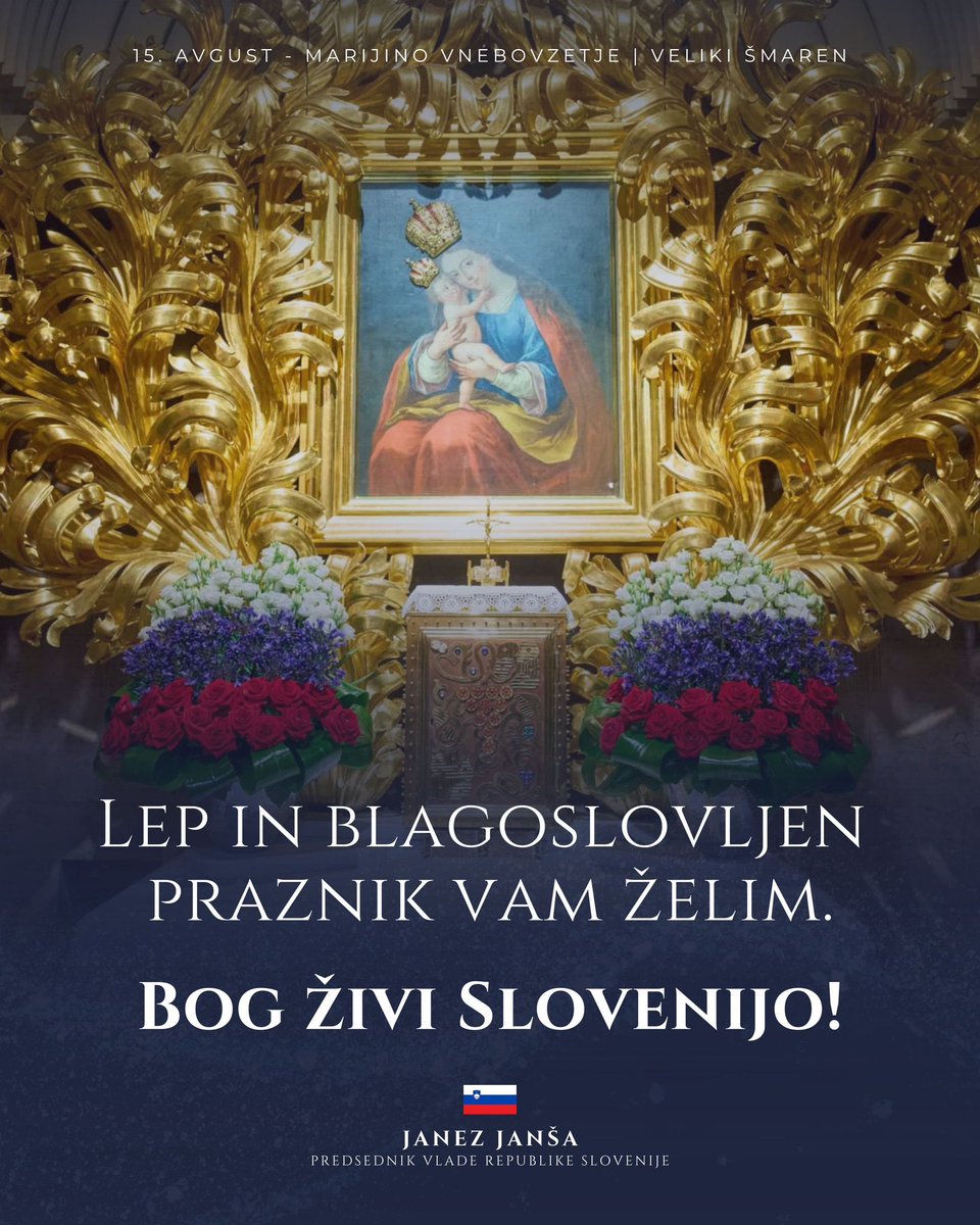 JJansaSDS's tweet photo. Današnji praznik Marijinega vnebovzetja je že stoletja del naše duhovne in kulturne dediščine ter s tem slovenske narodne identitete. Spodbuja nas, da ohranimo upanje, pogum in zvestobo krščanskim vrednotam, ki so naš civilizacijski temelj.

Naj nas današnji praznik utrdi v upanju, pogumu, medsebojnem spoštovanju in skupnih vrednotah. Naj nas spomni, da moč naroda in domovine izvira iz medsebojne povezanosti, spoštovanja naših korenin in odločenosti graditi skupno prihodnost na vrednotnih temeljih krščanstva.

Lep in blagoslovljen praznik vam želim. Bog živi Slovenijo!