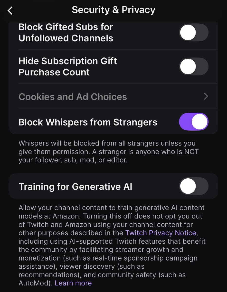 superbig's tweet photo. Attention all my @Twitch streaming friends. Twitch has made you automatically opt in to allow your streams and content to train Amazon AI without asking you.

Opt out of this in your settings and privacy area on the twitch website. https://t.co/vUn8RepqnH