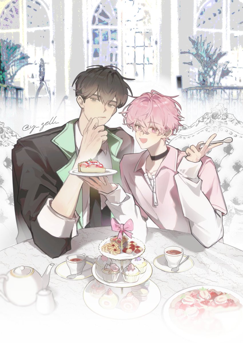 y_zell_'s tweet photo. I did the illustration for the 🖤💓 cafe event! 😋🫶 https://t.co/1l8Arg2K2X