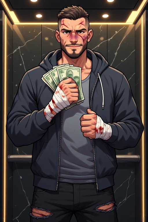 TheMarkofEvil's tweet photo. Clean wraps, dirty business. A sleek Mayfair club plays host to street rules. One clean right hook and an elevator ride out with pockets full of blood money. Will didn't come to mix with the elite—he came to take what's theirs. #Aiart #TheMarkofEvilArt #OCArt #Will #StreetFighter https://t.co/sUSYwNl139