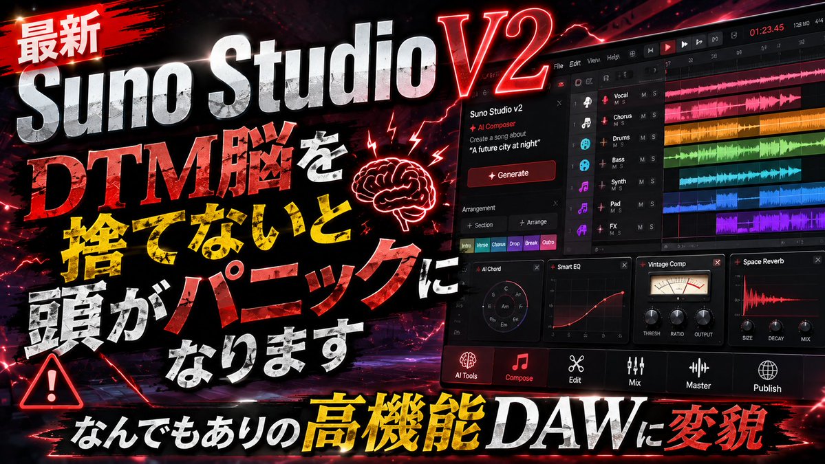 nigaoejima's tweet photo. もう魔法レベルのSunoStudioの使い方 第3弾
頭を「無」に出来る人だけが
納得しますが・・・
やってみないことには
「嘘だろう・・・レベル」
https://t.co/dD9xdRLcSG
#sunoai #suno #DTM #DAW #SunoStudio2 https://t.co/YLZxGBwmBU