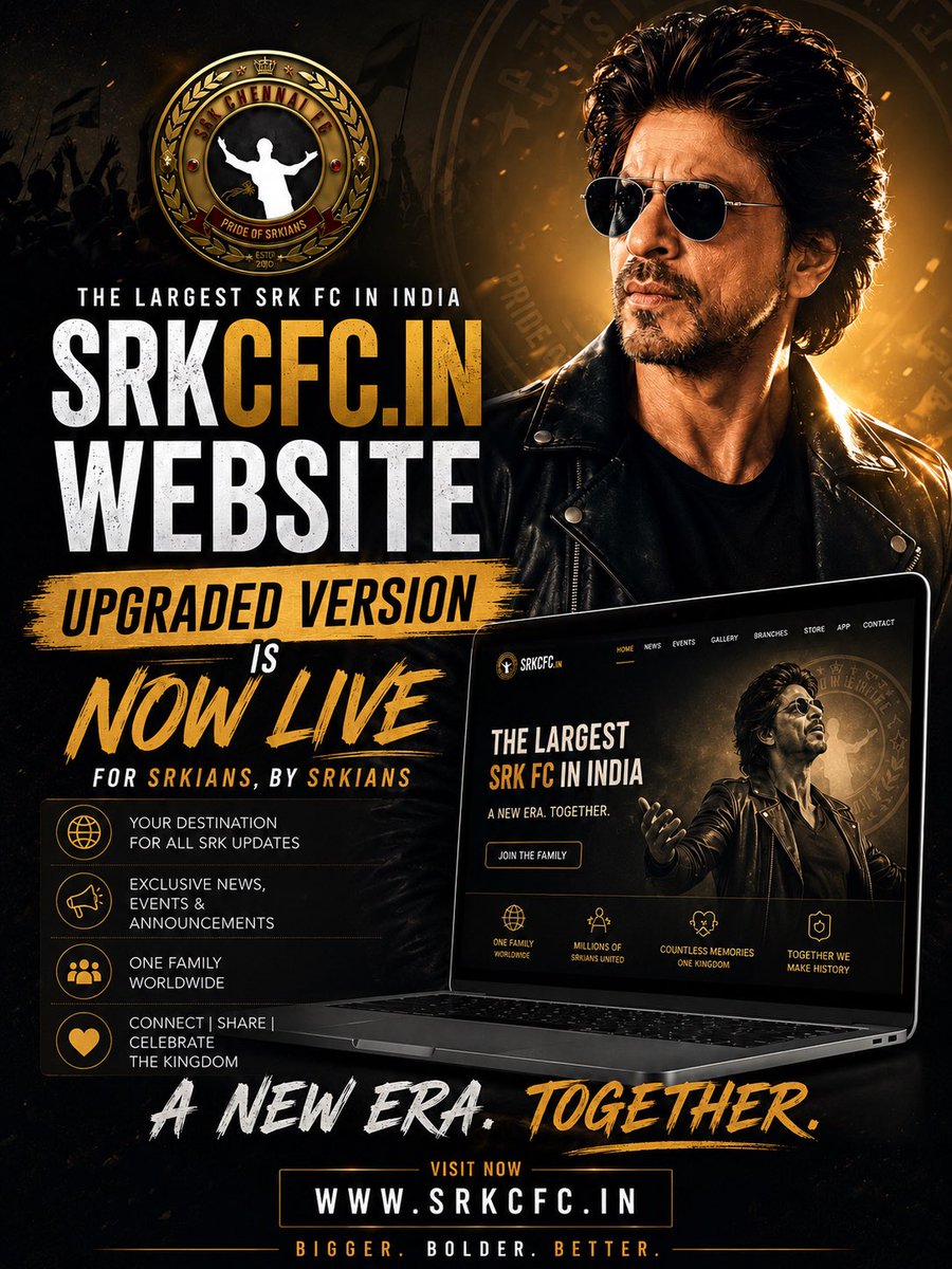 SRKCHENNAIFC's tweet photo. A NEW ERA. TOGETHER. ❤️🔥

The wait is over, SRKians! 😎
The UPGRADED VERSION of https://t.co/yy038OTUx2 is NOW LIVE! 🚀🌐

BIGGER. BOLDER. BETTER. 
— built for SRKians, by SRKians.

• Exclusive SRK updates
• News, events & announcements
• One Family Worldwide
• Connect. Share. Celebrate the Kingdom.

This isn’t just a website. 
It’s our home on the internet. 🖤

👉 Visit NOW: https://t.co/wyGj3Kvlpa

#ShahRukhKhan @iamsrk #SRKCFC