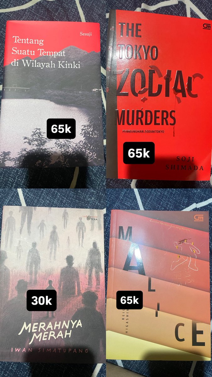 haitaniwaifu's tweet photo. Wts preloved novel
Tokyo Zodiac Murders
Sisi tergelap surga
Merah nya merah
Malice 
Di tanah lada
Cantik itu luka

Domisili kalibata  Jaksel, bisa cod daerah tebet sampe setiabudi oren juga bisaaaaa https://t.co/NEmZysG4DG