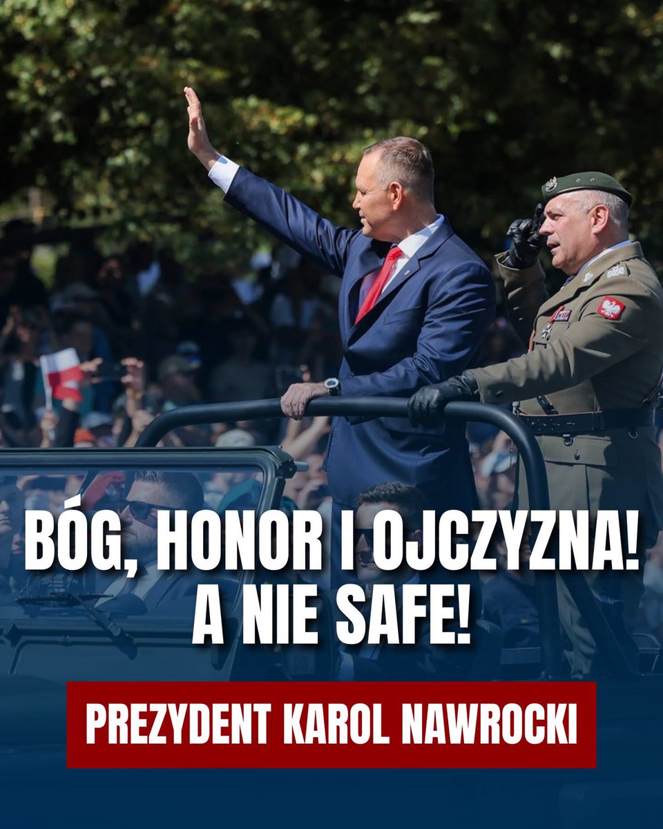 j_wisniewska's tweet photo. Prezydent w punkt: na sztandarach Wojska Polskiego od wieków wypisany jest Bóg, Honor i Ojczyzna, a nie SAFE! https://t.co/qdrMDUU9WC