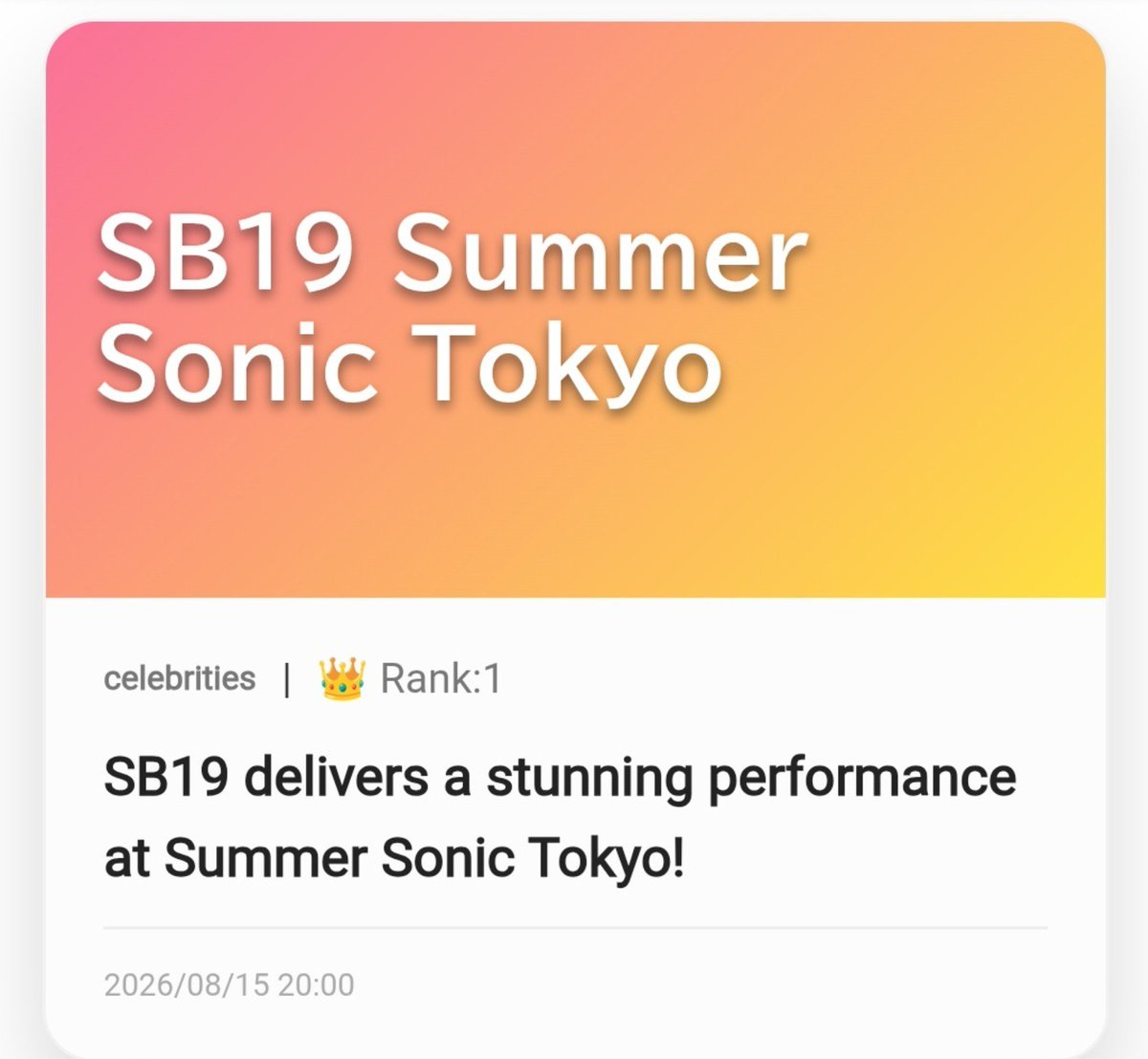 meebaobei1819's tweet photo. Rank 1 ang SB19!

SB19 TOKYO DRIP
@SB19Official #SB19
#SB19atSummerSonic_Tokyo
#SB19日本ログ2026 https://t.co/qdNkYHyFVh