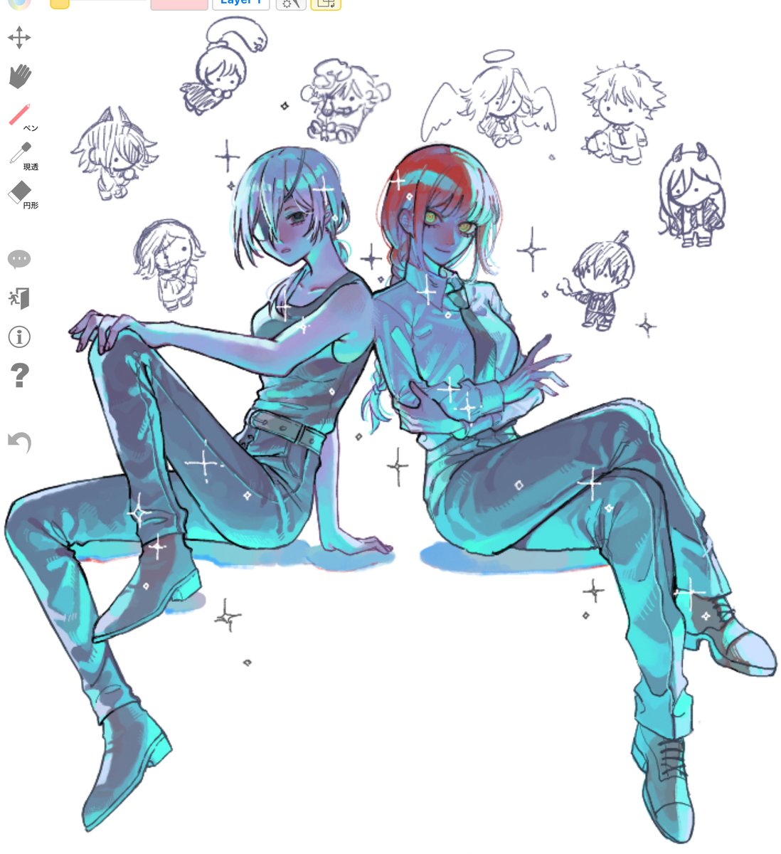 fukukoma_'s tweet photo. チーム運ゲー(キャラと色をあみだくじで決める遊び)の合作~ https://t.co/mJW3xnyedt