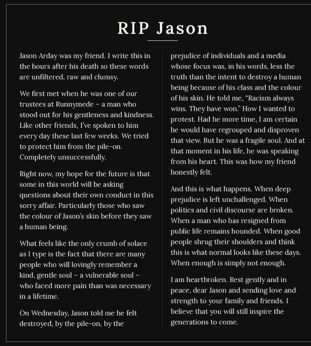 ThatTimWalker's tweet photo. A lot of people told me what a lovely guy Jason was, including @Halima_Begum. I found this tribute to him from her today very moving. I wish I’d got to meet him. https://t.co/bxHgtg9lgt