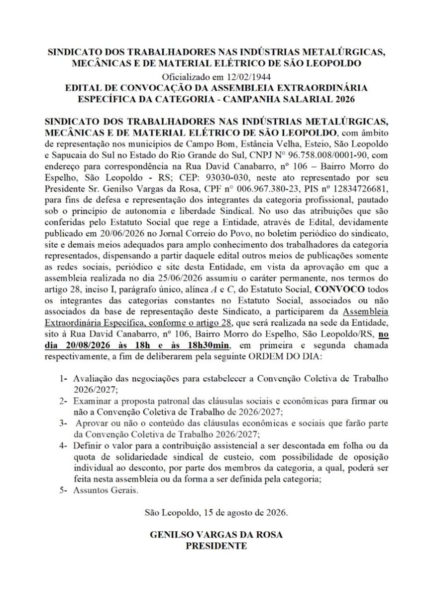 STIMMMESL's tweet photo. Sindicato convoca categoria para assembleia geral nesta quinta

Confira o edital e leia mais: https://t.co/G3YSC9JjBU https://t.co/uEIusc5Qp0